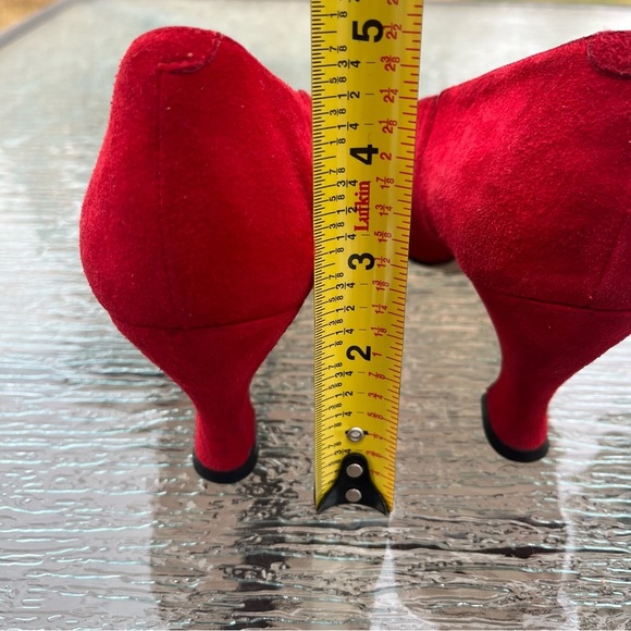 Pura Lopez Red Suede Kitten Heel Pumps Heels - Picture 7 of 16